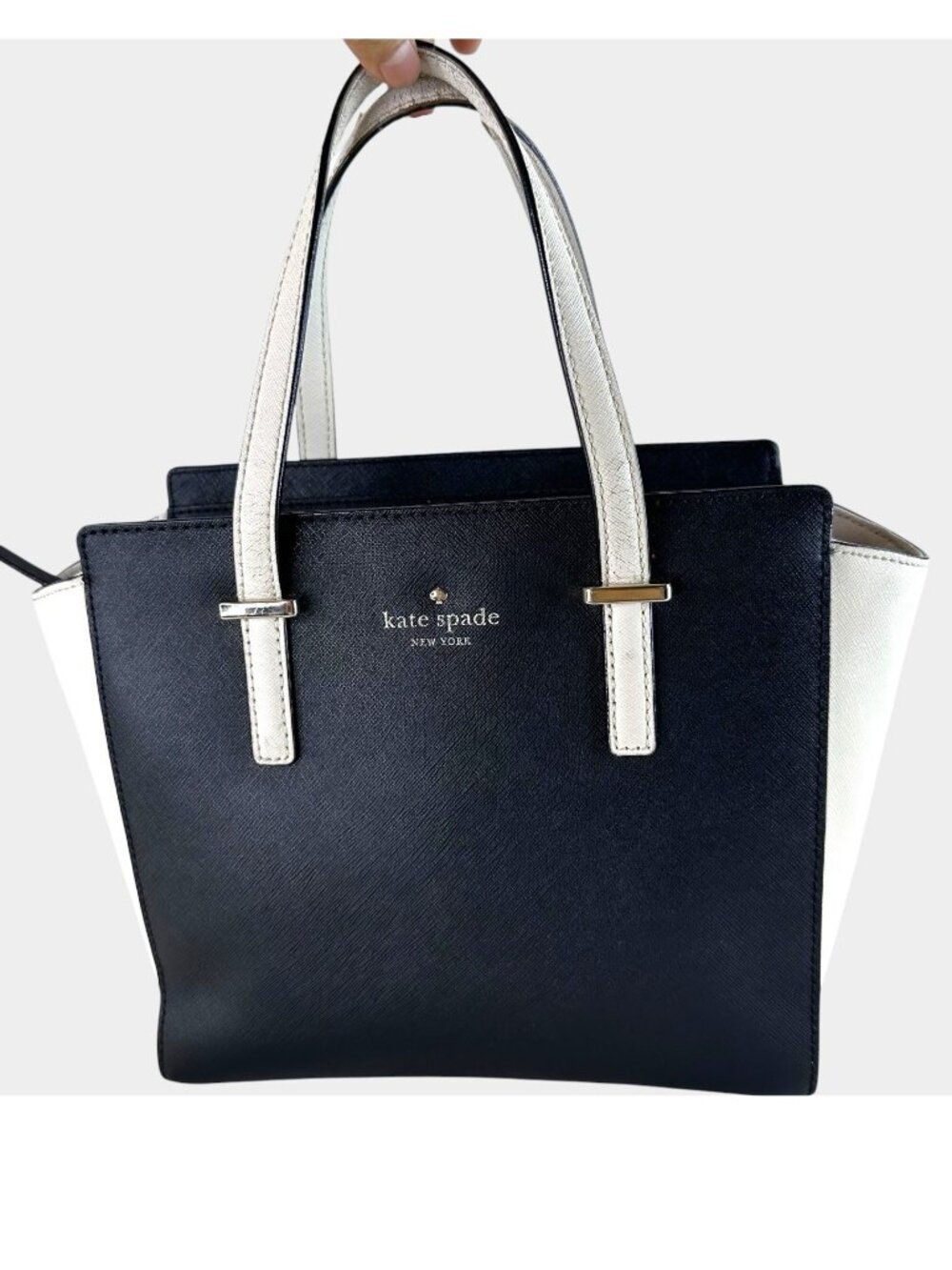 Authentic KATE SPADE Cedar Street Small Hayden Leather Satchel Bag Black White